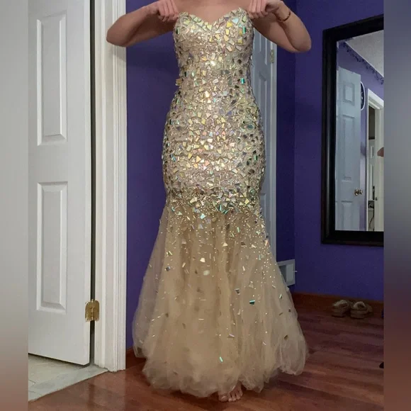 strapless open back dress Jovani -46988 Halter Bodice A-Line Prom Dress main image 1